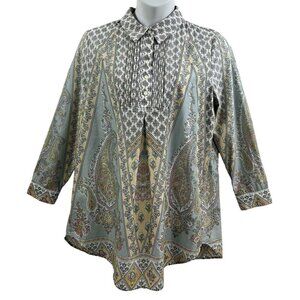 Soft Surroundings XL Womens Sky Blue Paisley Pleated Tabitha Tunic Boho Peasant
